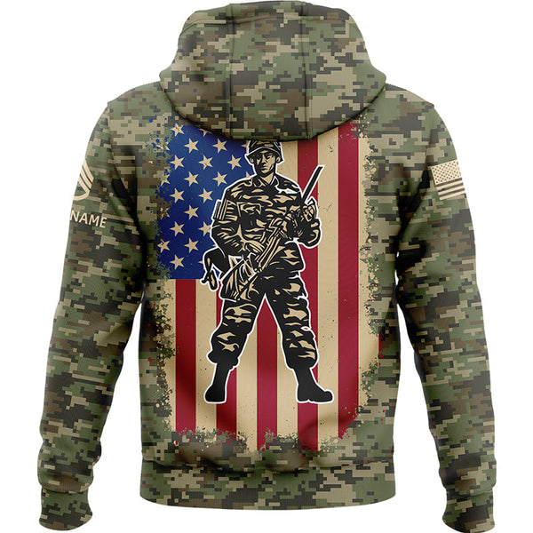 Custom Camo American Flag U.S Army Military Staff Sergeant Rank Name Hoodie | Father's Day Gifts