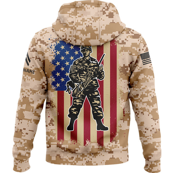 Custom Camo American Flag U.S Army Military Corporal Rank Name Hoodie | Father's Day Gifts