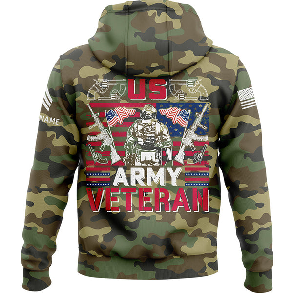 Custom Camo American Flag U.S Army Military Sergeant Rank Name Hoodie | Father's Day Gifts
