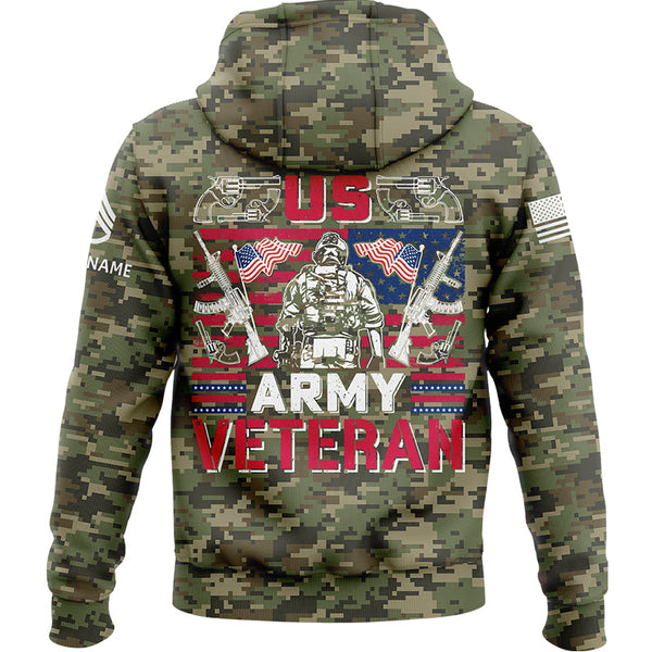 Custom Camo American Flag U.S Army Military Staff Sergeant Rank Name Hoodie | Father's Day Gifts