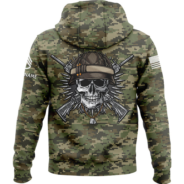 Custom Camo Skull U.S Army Military Staff Sergeant Rank Name Hoodie | Father's Day Gifts