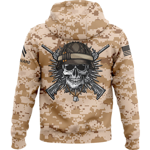 Custom Camo Skull U.S Army Military Corporal Rank Name Hoodie | Father's Day Gifts