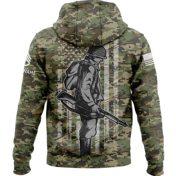 Custom Camo American Flag U.S Army Military Staff Sergeant Rank Name Hoodie | Father's Day Gifts