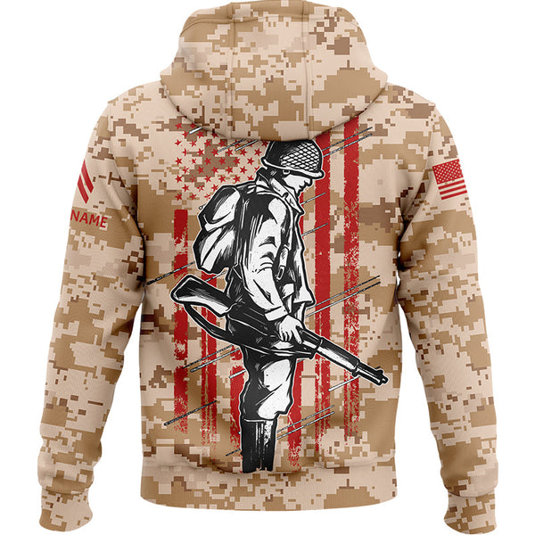 Custom Camo American Flag U.S Army Military Corporal Rank Name Hoodie | Father's Day Gifts