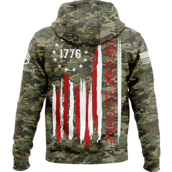 Custom Camo 1776 We The People Freedom American Flag U.S. Army Military Staff Sergeant Rank Veteran Name Hoodie | Father's Day Gifts