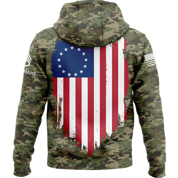 Custom Camo America Flag U.S. Army Military Staff Sergeant Rank Veteran Name Hoodie | Father's Day Gifts