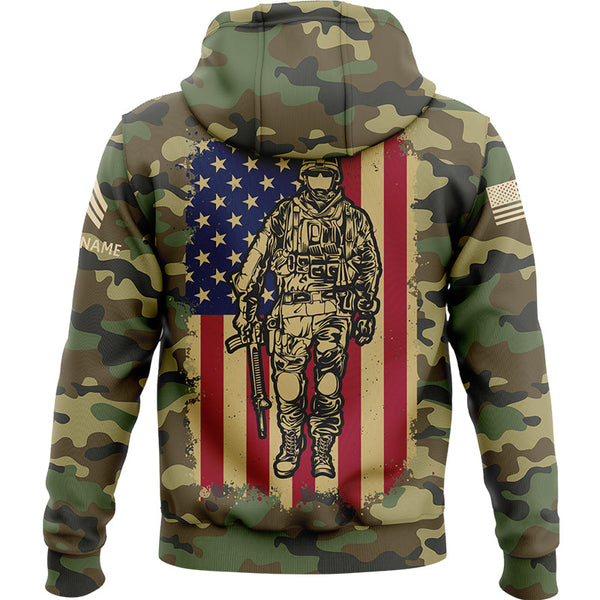 Custom Camo American Flag U.S. Army Military Sergeant Rank Veteran Name Hoodie | Father's Day Gifts
