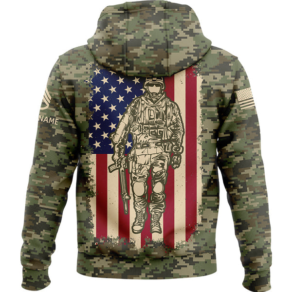 Custom Camo American Flag U.S. Army Military Staff Sergeant Rank Veteran Name Hoodie | Father's Day Gifts