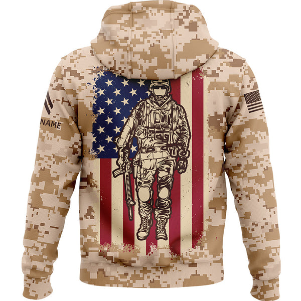 Custom Camo American Flag U.S. Army Military Corporal Rank Veteran Name Hoodie | Father's Day Gifts