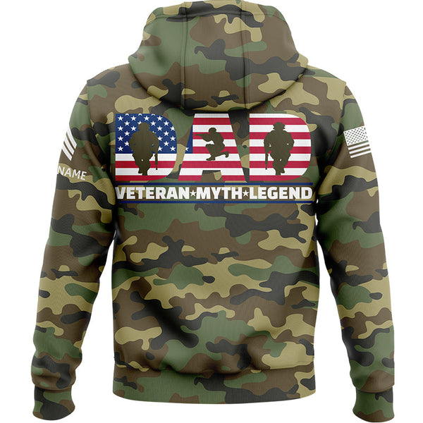 Custom Camo Dad Veteran Myth Legend Flag U.S Army Military Sergeant Rank Name Veterans Day Hoodie | Father's Day Gifts