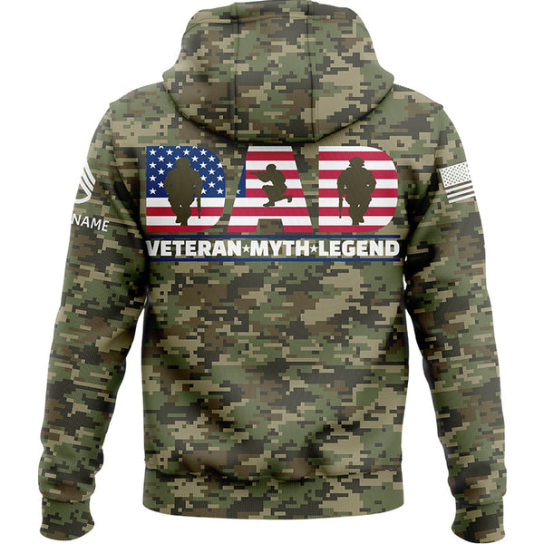 Custom Camo Dad Veteran Myth Legend Flag U.S Army Military Staff Sergeant Rank Name Veterans Day Hoodie | Father's Day Gifts