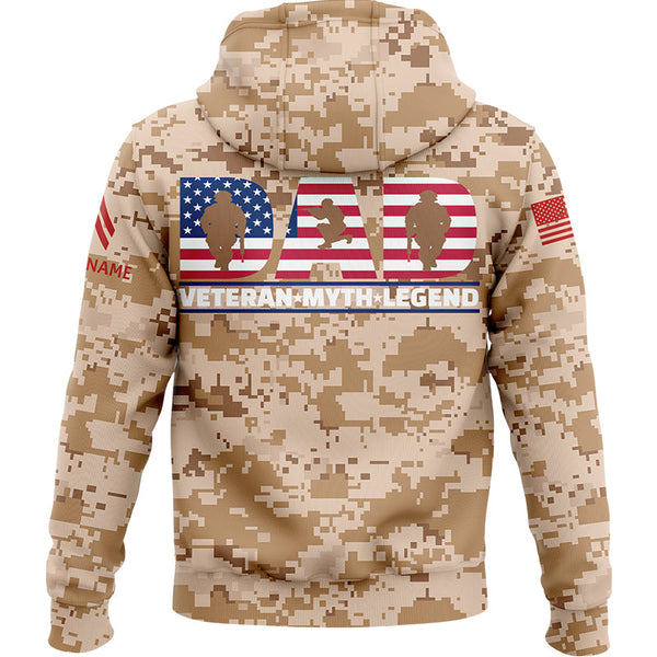 Custom Camo Dad Veteran Myth Legend Flag U.S Army Military Corporal Rank Name Veterans Day Hoodie | Father's Day Gifts