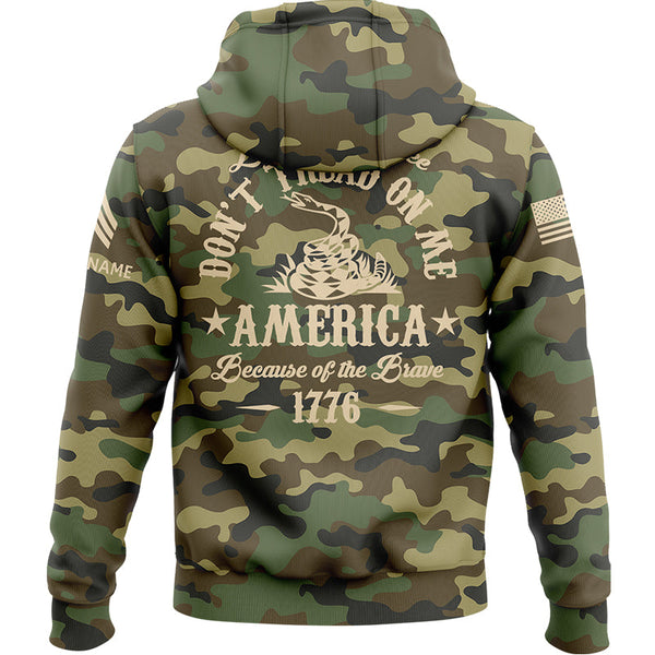 Custom Camo Land OF The Free Don't Tread On Me America Because Of The Brave 1776 U.S. Army Military Sergeant Rank Veteran Name Hoodie | Father's Day Gifts