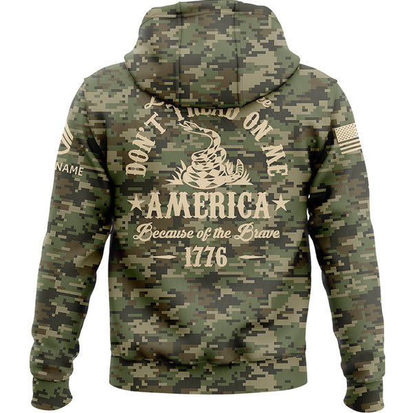 Custom Camo Land OF The Free Don't Tread On Me America Because Of The Brave 1776 U.S. Army Military Staff Sergeant Rank Veteran Name Hoodie | Father's Day Gifts