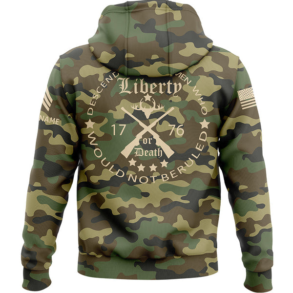 Custom Camo Descended From Men Who Would Not Beruled 1776 U.S. Army Military Sergeant Rank Veteran Name Hoodie | Father's Day Gifts