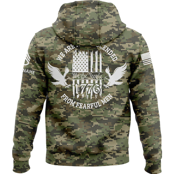 Custom Camo 1776 We Are Not Descended From Fearful Men U.S. Army Military Staff Sergeant Rank Veteran Name Hoodie | Father's Day Gifts