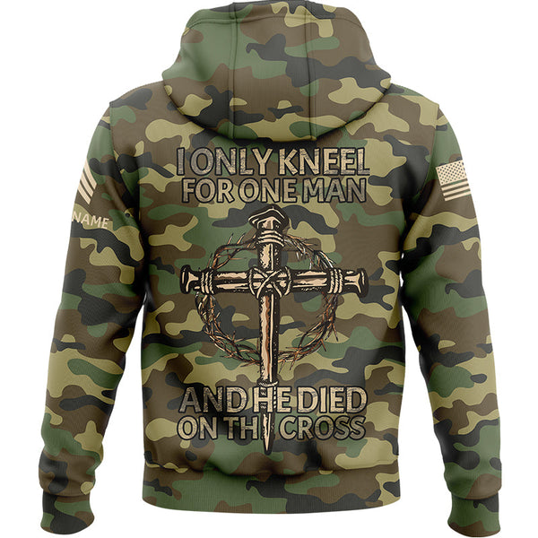 I Only kneel For One Man And He Died On The Cross Custom Camo U.S. Army Military Sergeant Rank Veteran Name Hoodie | Father's Day Gifts