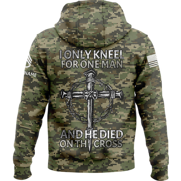I Only kneel For One Man And He Died On The Cross Custom Camo U.S. Army Military Staff Sergeant Rank Veteran Name Hoodie | Father's Day Gifts