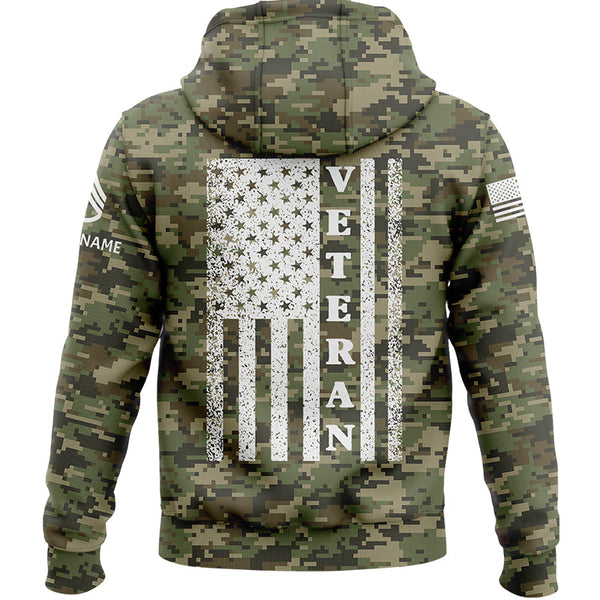 Custom Camo 1776 American Flag U.S. Army Military Staff Sergeant Rank Name Veterans Day Hoodie | Father's Day Gifts