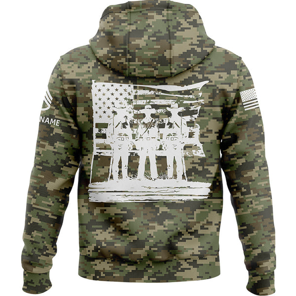 Custom Camo American History Flag U.S. Army Military Staff Sergeant Rank Name Independence Day Hoodie | Father's Day Gifts
