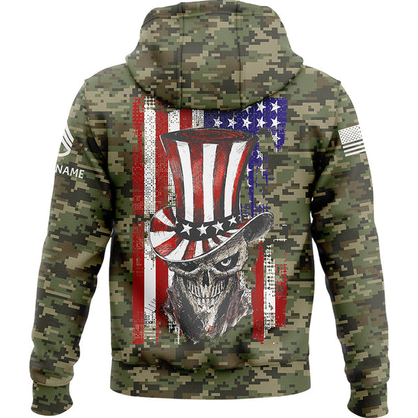 Custom Camo Magician Skull U.S. Army Military Staff Sergeant Rank Name Independence Day Hoodie | Father's Day Gifts
