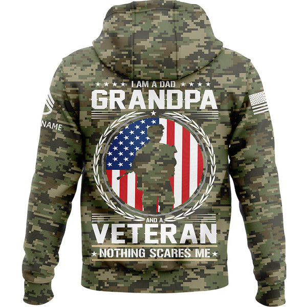 Custom Camo I'M A Dad Grandpa 1776 Flag U.S. Army Military Staff Sergeant Rank Name Veterans Day Hoodie | Father's Day Gifts