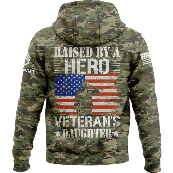Custom Camo Raised By A Hero Flag U.S Army Military Staff Sergeant Rank Name Veterans Day Hoodie | Father's Day Gifts