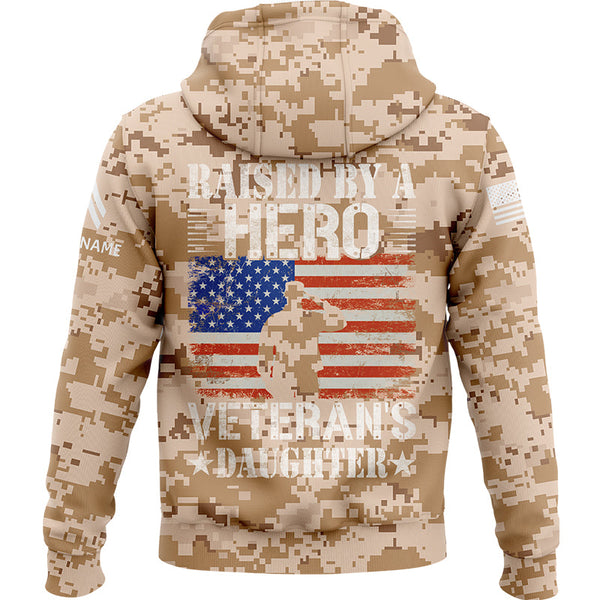 Custom Camo Raised By A Hero Flag U.S Army Military Corporal Rank Name Veterans Day Hoodie | Father's Day Gifts