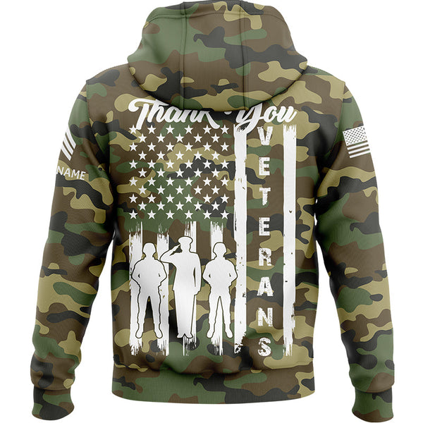 Custom Camo Thank You Veterans Flag U.S Army Military Sergeant Rank Name Veterans Day Hoodie | Father's Day Gifts