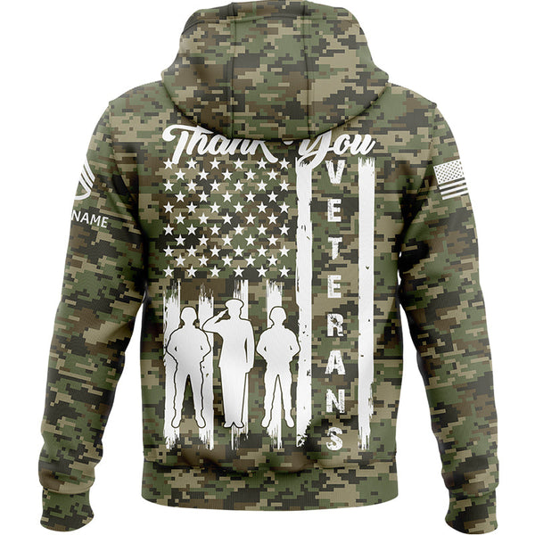 Custom Camo Thank You Veterans Flag U.S Army Military Staff Sergeant Rank Name Veterans Day Hoodie | Father's Day Gifts