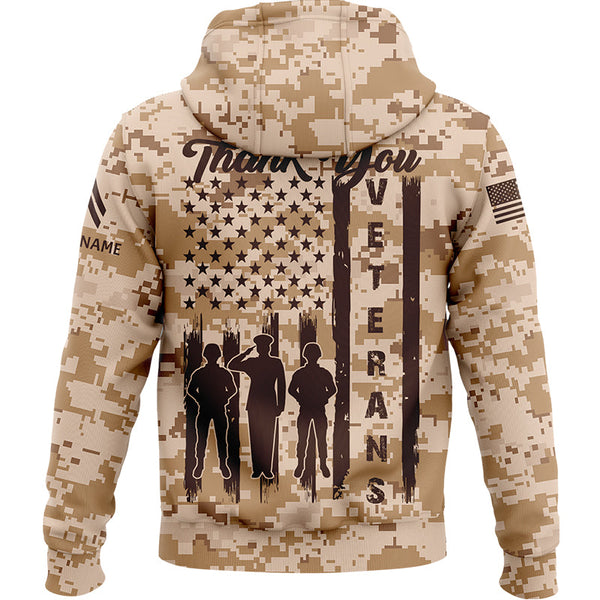 Custom Camo Thank You Veterans Flag U.S Army Military Corporal Rank Name Veterans Day Hoodie | Father's Day Gifts
