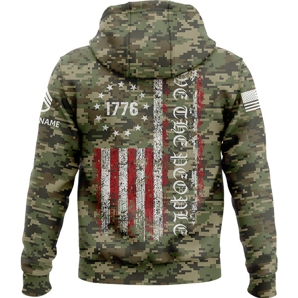 Custom Camo 1776 We The People Freedom American Flag U.S. Army Military Staff Sergeant Rank Veteran Name Hoodie | Father's Day Gifts