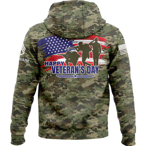 Custom Camo Flag U.S. Army Military Staff Sergeant Rank Name Veterans Day Hoodie | Father's Day Gifts