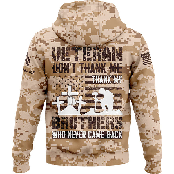 Custom Camo Veteran Don't Thank Me Thank My Brothers Who Never Came Back Flag U.S. Army Military Corporal Rank Name Veterans Day Hoodie | Father's Day Gifts