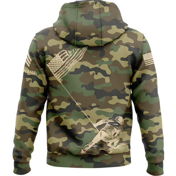 Custom Camo American Flag U.S. Army Military Sergeant Rank Name Independence Day Hoodie | Father's Day Gifts