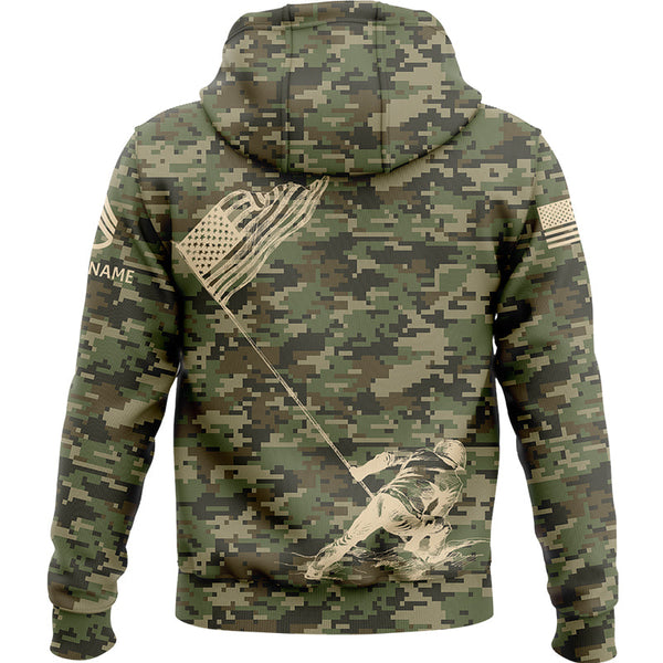Custom Camo American Flag U.S. Army Military Staff Sergeant Rank Name Independence Day Hoodie | Father's Day Gifts