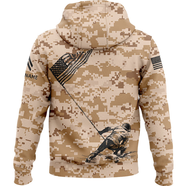 Custom Camo American Flag U.S. Army Military Corporal Rank Name Independence Day Hoodie | Father's Day Gifts
