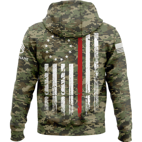 Custom Camo American Flag U.S. Army Military Staff Sergeant Rank Veteran Name Hoodie | Father's Day Gifts